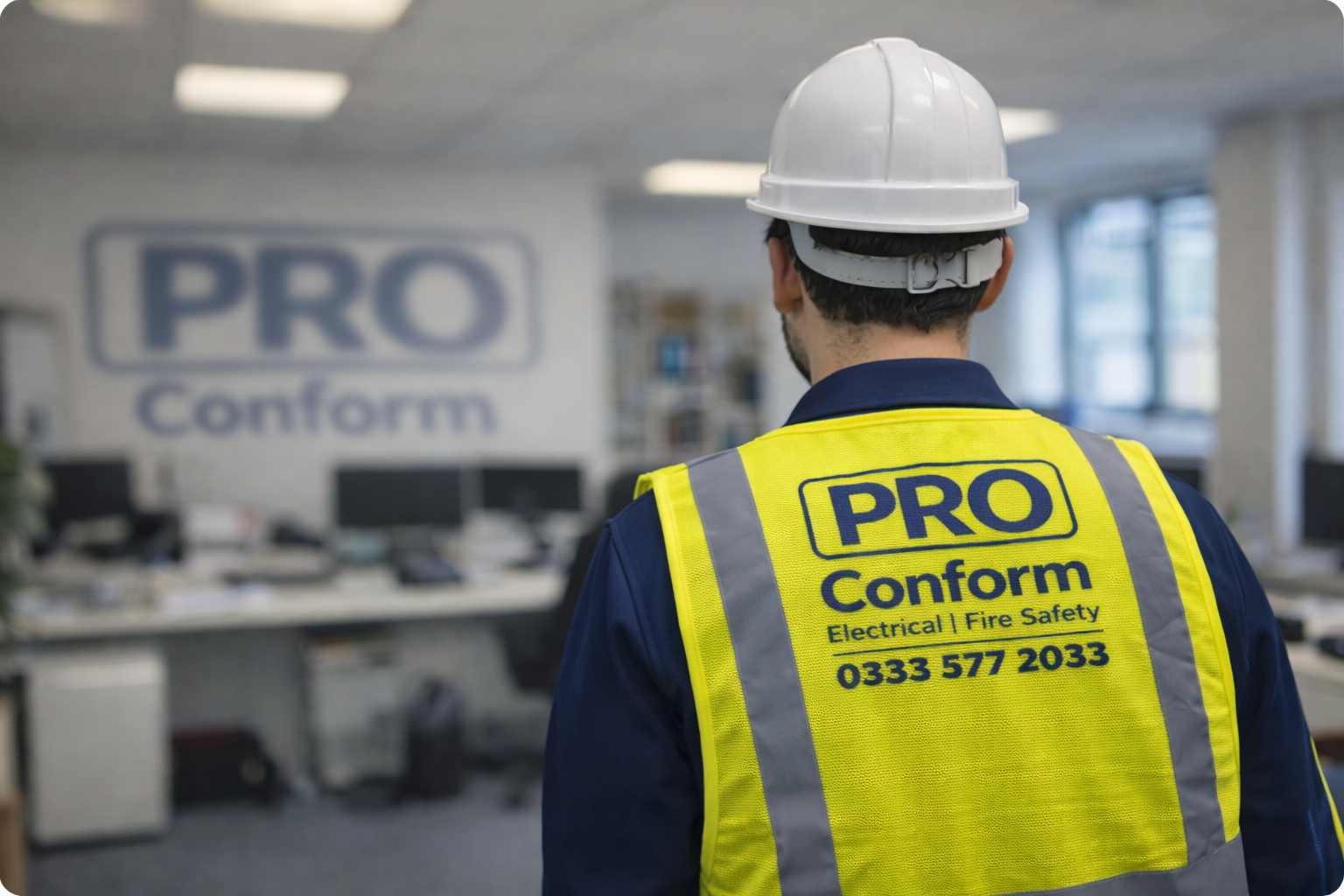 ProConform engineer at the Milton Keynes office — electrical and fire safety compliance